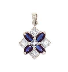 Sapphire and Aquamarine 14K White Gold Flower Pendant