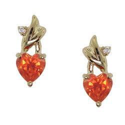 Heart Cut Orange Created Sapphire Cubic Zirconia Gold Stud Earringsheart 