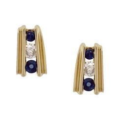 Sapphire Diamond 14K Gold Stud Earringssapphire 