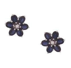 Sapphire Diamond White Gold Flower Stud Earringssapphire 