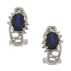Oval Cut Sapphire Diamond 14K White Gold Hoop Earringsoval 