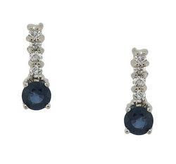 Sapphire Diamond 14K White Gold Stud Earringssapphire 