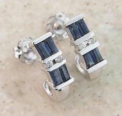 SAPPHIRE WHITE GOLD J HOOP EARRINGSsapphire 