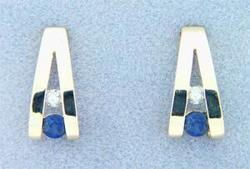 Ladies Sapphire and Diamond 14K Gold J Hoop Earringsladies 
