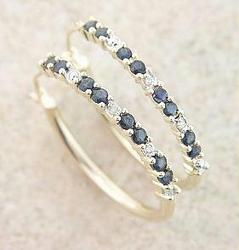 SAPPHIRE DIAMOND GOLD HOOP EARRINGSsapphire 