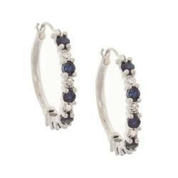 Sapphire Diamond 14K White Gold Hoop Earringssapphire 