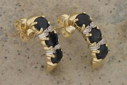 Oval Sapphire and Diamond Gold J Hoop Earringsoval 