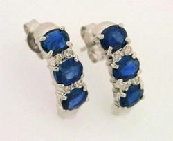 Oval Sapphire and Diamond White Gold J Hoop Earringsoval 