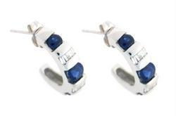 Sapphire and Diamond 14K White Gold J Hoop Earringssapphire 