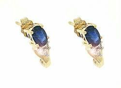 Blue Sapphire and Diamond 14K Gold J Hoop Earringsblue 
