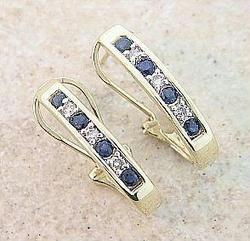 SAPPHIRE DIAMOND 14K GOLD J HOOP EARRINGSsapphire 