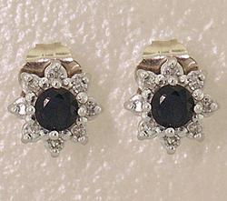 Sapphire Diamond 14K White Gold Flower Earringssapphire 
