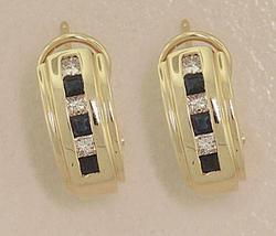 Princess Sapphire Diamond 14K Gold Omega Earringsprincess 