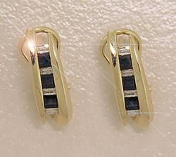 Princess Sapphire Diamond 14K Gold Omega Earringsprincess 