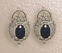 Oval Sapphire Baguette Diamond White Gold Omega Earringsoval 