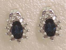Oval Sapphire Diamond 14K White Gold Flower Earringsoval 