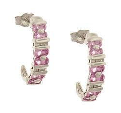 Pink Sapphire and Diamond 14K White Gold J Hoop Earringspink 