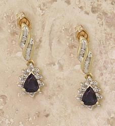 Sapphire and Diamond Gold Dangle Flower Earringssapphire 