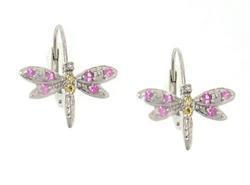Pink & Yellow Sapphire Diamond White Gold Dragonfly Hoop Earringspink 