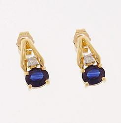 Oval Sapphire Diamond 14K Gold Earringsoval 