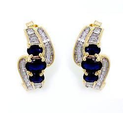 Oval Sapphire and Diamond 14K Gold Hoop Earringsoval 