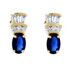 Oval Sapphire Diamond 14K Gold Earringsoval 