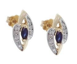 Marquise Sapphire and Diamond Genuine Two-tone Gold Stud Earringsmarquise 