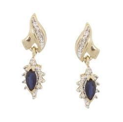 Marquise Sapphire and Diamond Gold Dangle Flower Earringsmarquise 