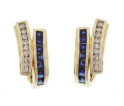 Sapphire and Diamond 14K Gold J Hoop Earringssapphire 