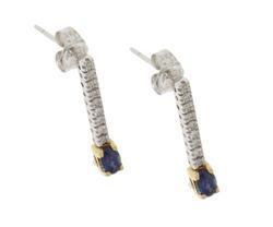 Oval Sapphire and Diamond Genuine Two-tone 14K Gold Stud Earringsoval 