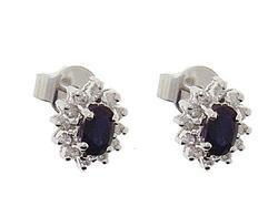 Sapphire Diamond 14K White Gold Flower Earringssapphire 
