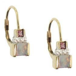 Opal Pink Tourmaline Gold Leverback Hoop Earringsopal 