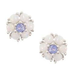 Tanzanite Opal 14K White Gold Flower Earringstanzanite 