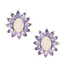 Marquise Tanzanite Opal 14K White Gold Flower Earringsmarquise 