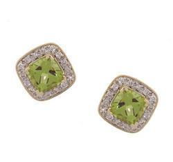 Peridot Diamond 14K Gold Milgrain Stud Earringsperidot 