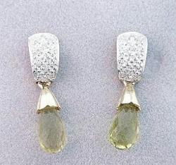 PERIDOT DIAMOND 14K WHITE GOLD DANGLE EARRINGS NRperidot 