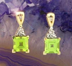 Peridot and Diamond Gold Dangle Earringsperidot 