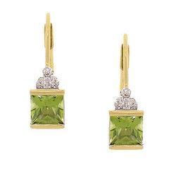 Princess Cut Peridot Diamond Gold Leverback Hoop Earringsprincess 
