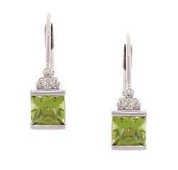Peridot Diamond White Gold Hoop Earringsperidot 