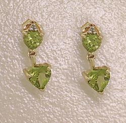 Heart Peridot and Diamond 14K Gold Dangle Earringsheart 