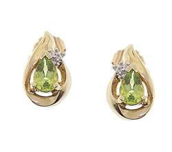 Pear-cut Peridot Diamond Genuine Gold Stud Earringspear 