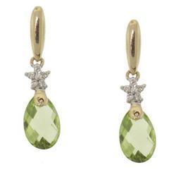 Briolette Peridot and Flower Diamond Gold Dangle Earringsbriolette 