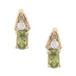 Oval Peridot and Diamond 14K Gold Earringsoval 