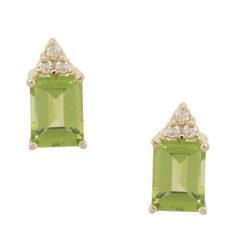 Emerald cut Peridot Diamond 14K Gold Earringsemerald 