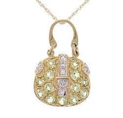 Peridot Diamond Gold Dangle Purse Pendant Necklaceperidot 