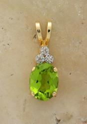 Oval Peridot and Diamond 14K Gold Pendant