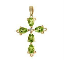 Peridot Diamond 14K Gold Cross Pendant