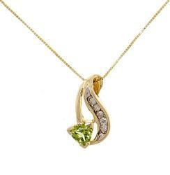 Trillion Peridot and Diamond 14K Gold Pendant Necklacetrillion 