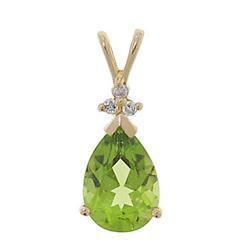 Pear-cut Peridot & Diamond 14K Gold Pendant