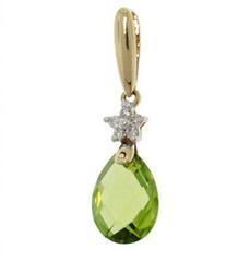 Briolette Peridot and Flower Diamond Gold Pendantbriolette 